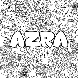 Coloring page first name AZRA - Fruits mandala background