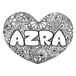 Coloring page first name AZRA - Heart mandala background