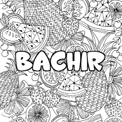 Coloring page first name BACHIR - Fruits mandala background