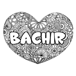 Coloring page first name BACHIR - Heart mandala background
