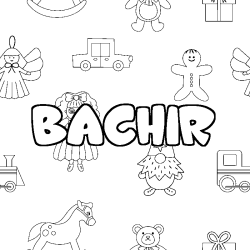 Coloring page first name BACHIR - Toys background
