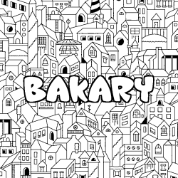 Coloring page first name BAKARY - City background