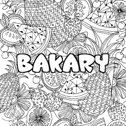Coloring page first name BAKARY - Fruits mandala background