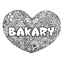 Coloring page first name BAKARY - Heart mandala background