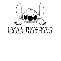 Coloring page first name BALTHAZAR - Stitch background