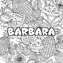Coloring page first name BARBARA - Fruits mandala background