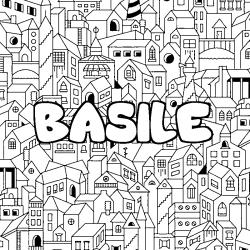 Coloring page first name BASILE - City background