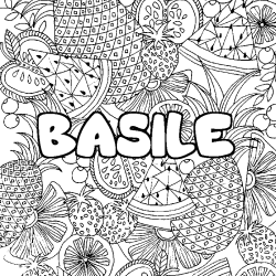 Coloring page first name BASILE - Fruits mandala background