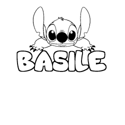 Coloring page first name BASILE - Stitch background