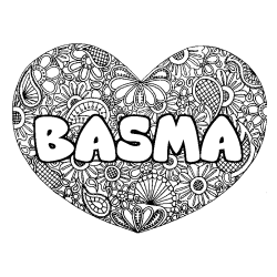 Coloring page first name BASMA - Heart mandala background