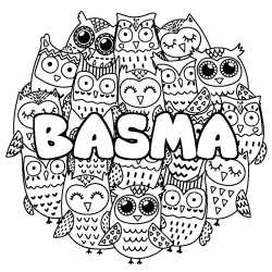 Coloring page first name BASMA - Owls background
