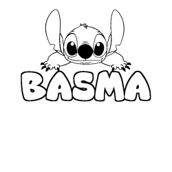 Coloring page first name BASMA - Stitch background