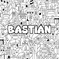 Coloring page first name BASTIAN - City background