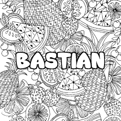 Coloring page first name BASTIAN - Fruits mandala background
