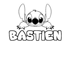 Coloring page first name BASTIEN - Stitch background