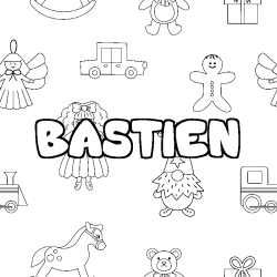 Coloring page first name BASTIEN - Toys background