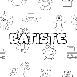 Coloring page first name BATISTE - Toys background