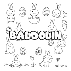 Coloring page first name BAUDOUIN - Easter background