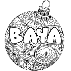 Coloring page first name BAYA - Christmas tree bulb background