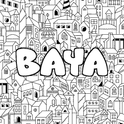 Coloring page first name BAYA - City background