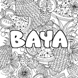 Coloring page first name BAYA - Fruits mandala background