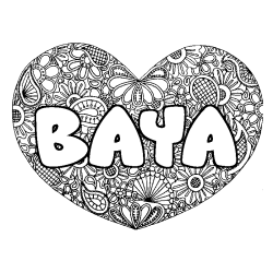 Coloring page first name BAYA - Heart mandala background