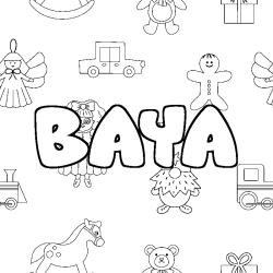 Coloring page first name BAYA - Toys background