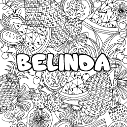 Coloring page first name BELINDA - Fruits mandala background
