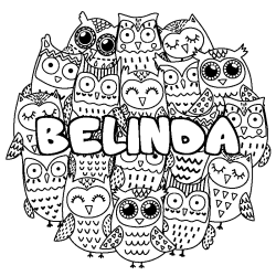 Coloring page first name BELINDA - Owls background