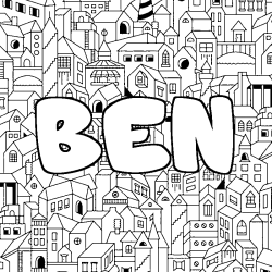 Coloring page first name BEN - City background