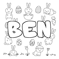 Coloring page first name BEN - Easter background