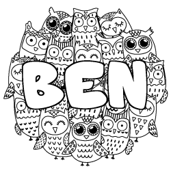 Coloring page first name BEN - Owls background