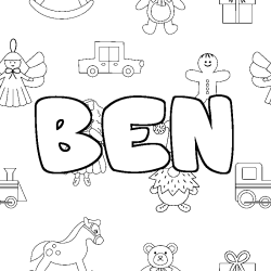 Coloring page first name BEN - Toys background