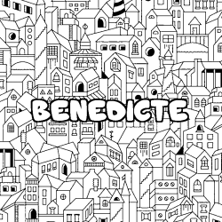 Coloring page first name BENEDICTE - City background