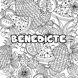 Coloring page first name BENEDICTE - Fruits mandala background