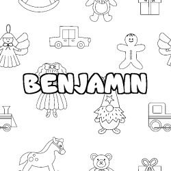 Coloring page first name BENJAMIN - Toys background