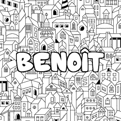 Coloring page first name BENOÎT - City background
