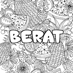 Coloring page first name BERAT - Fruits mandala background