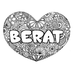 Coloring page first name BERAT - Heart mandala background