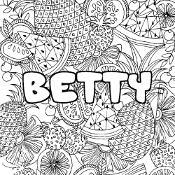 Coloring page first name BETTY - Fruits mandala background