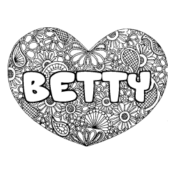 Coloring page first name BETTY - Heart mandala background