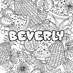 Coloring page first name BEVERLY - Fruits mandala background
