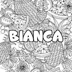 Coloring page first name BIANCA - Fruits mandala background