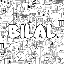 Coloring page first name BILAL - City background