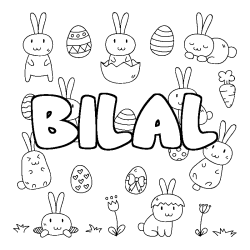 Coloring page first name BILAL - Easter background