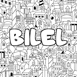 Coloring page first name BILEL - City background