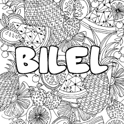 Coloring page first name BILEL - Fruits mandala background