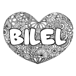 Coloring page first name BILEL - Heart mandala background