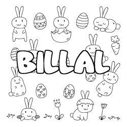 Coloring page first name BILLAL - Easter background
