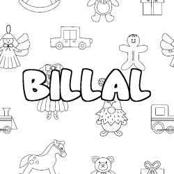 Coloring page first name BILLAL - Toys background
